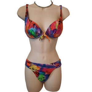 Tropical Front Tie Bikini Crop Top Set